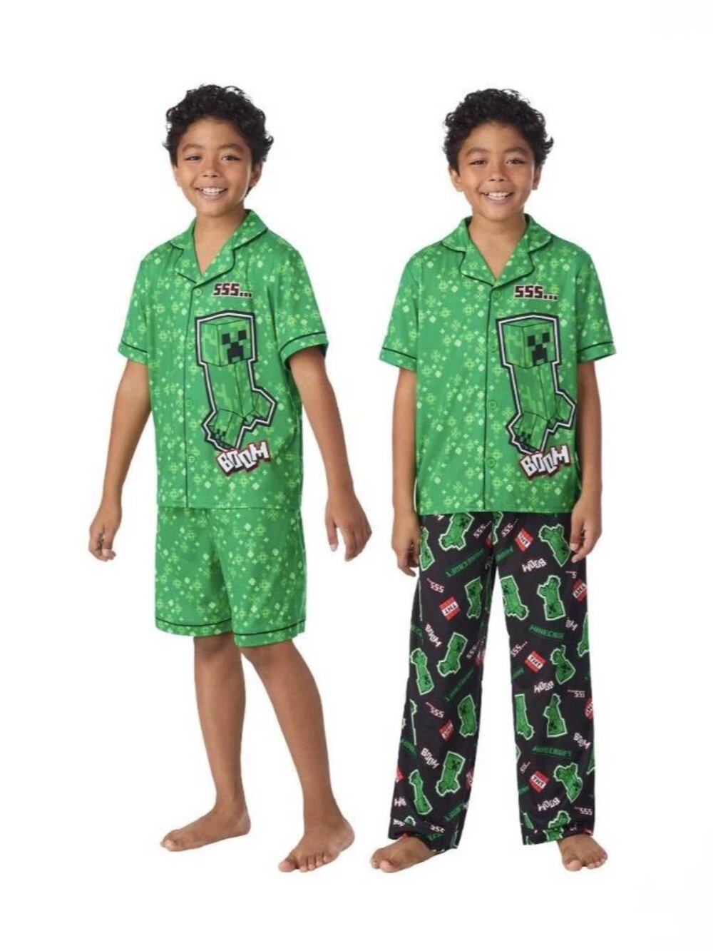 NWT Minecraft Boys 3-Pc Pajama Set Creeper Short Sleeve Pants Shorts Size XS 5/6